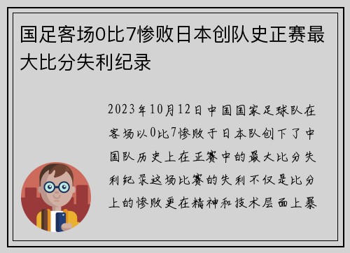 国足客场0比7惨败日本创队史正赛最大比分失利纪录